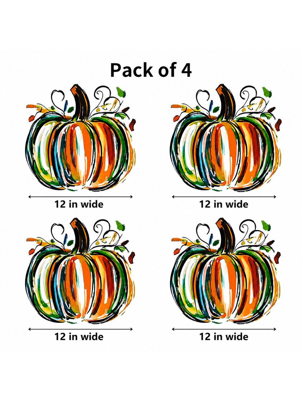 Pack of 4 Pumpkin DTF Transfers, 12 Inch Wide Fall Sublimation Design